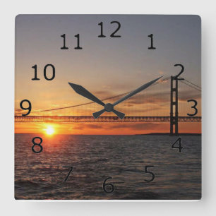 Mackinac Bridge Sunset Square Wall Clock