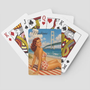Mackinac Bridge Vintage Bathing Beauty Playing Cards