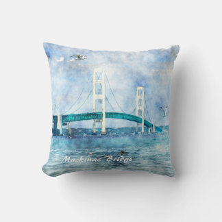 Mackinac Bridge Watercolor Artwork Canvas Cushion