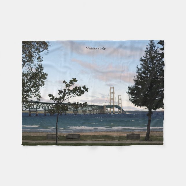 Mackinac Bridge with trees fleece blanket (Front (Horizontal))
