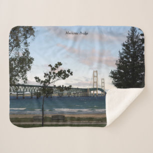 Mackinac Bridge with trees sherpa blanket