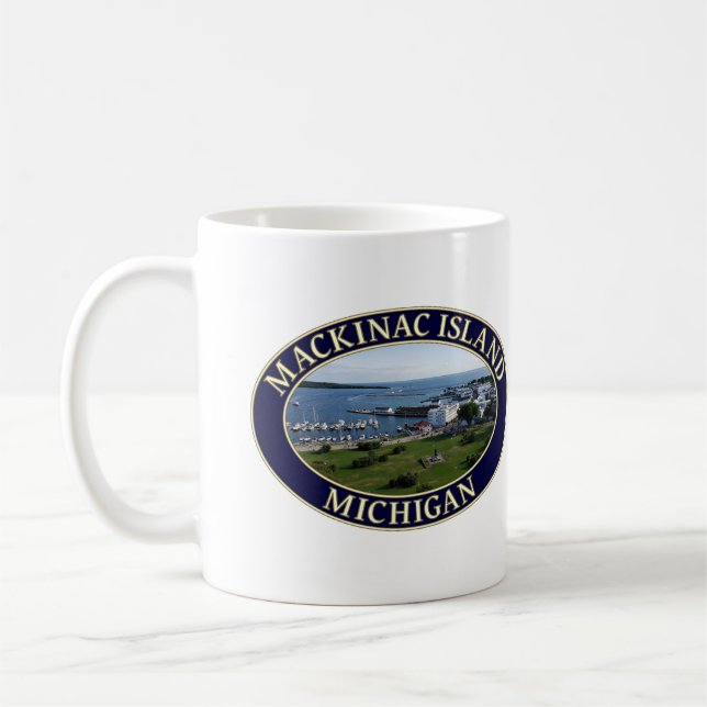 Mackinac Island Harbour & Lake Huron in Michigan Coffee Mug (Left)