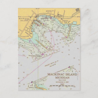 Mackinac Island harbour nautical chart post card