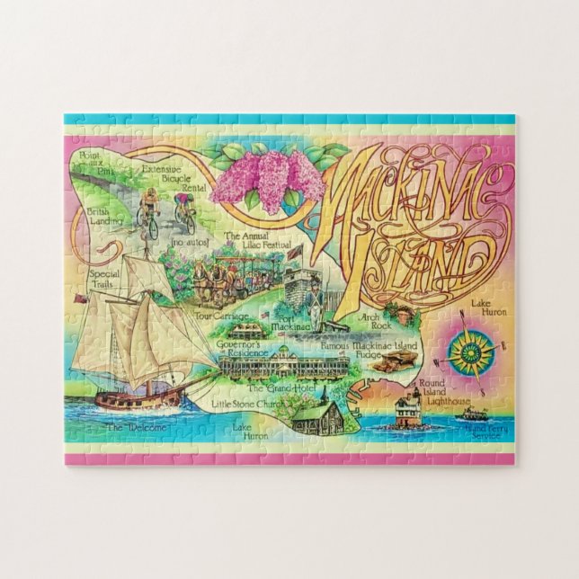 Mackinac Island Landmarks Postcard Jigsaw Puzzle (Horizontal)