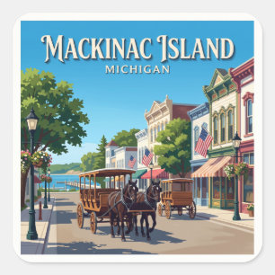 Mackinac Island Main Street Michigan Square Sticker