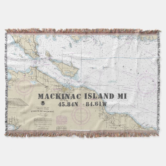 Mackinac Island MI Hometown Latitude Longitude Throw Blanket (Front)