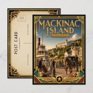 Mackinac Island Michigan Vintage Art Deco Golden Postcard