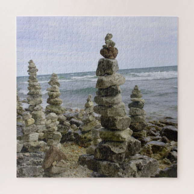 Mackinac Island Rock Cairn Collection - 20x20 inch Jigsaw Puzzle (Vertical)