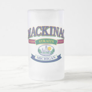 Mackinac Island The Straits Frosted Glass Beer Mug