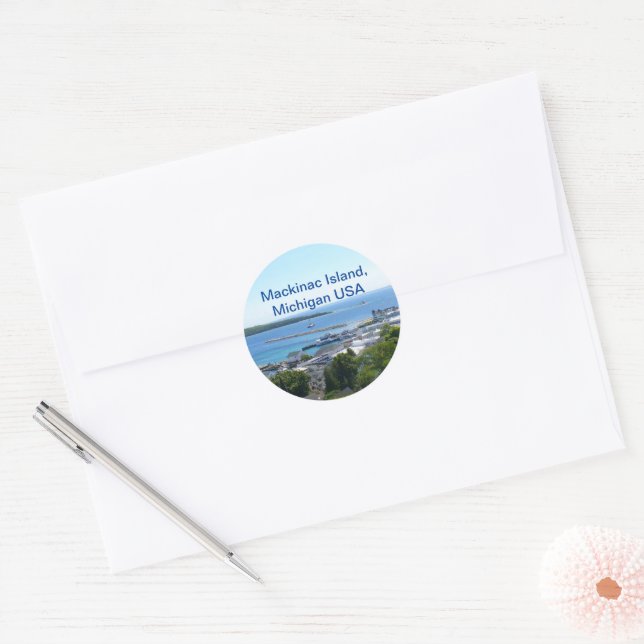 Mackinac Island View, Michigan USA Classic Round Sticker (Envelope)
