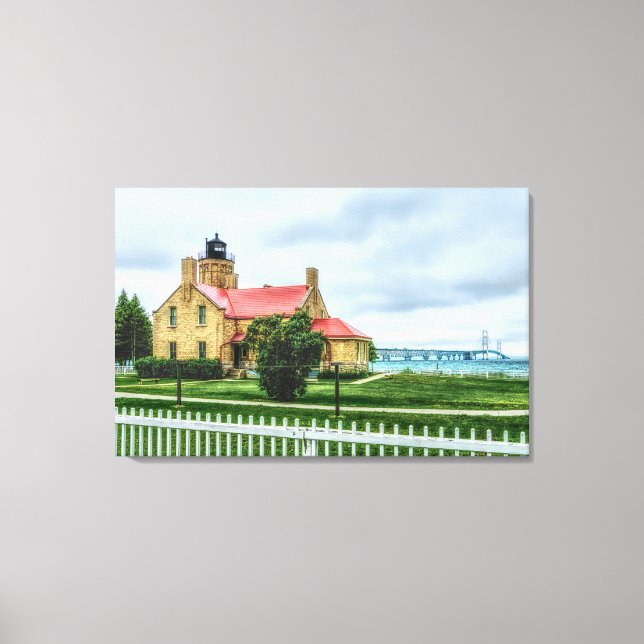 Mackinac Light and Bridge Canvas Print (Front)