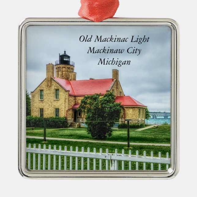 Mackinac Light and Bridge Metal Tree Decoration (Front)