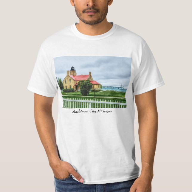 Mackinac Light and Bridge T-Shirt (Front)