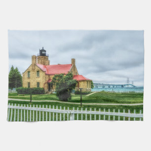 Mackinac Light and Bridge Tea Towel