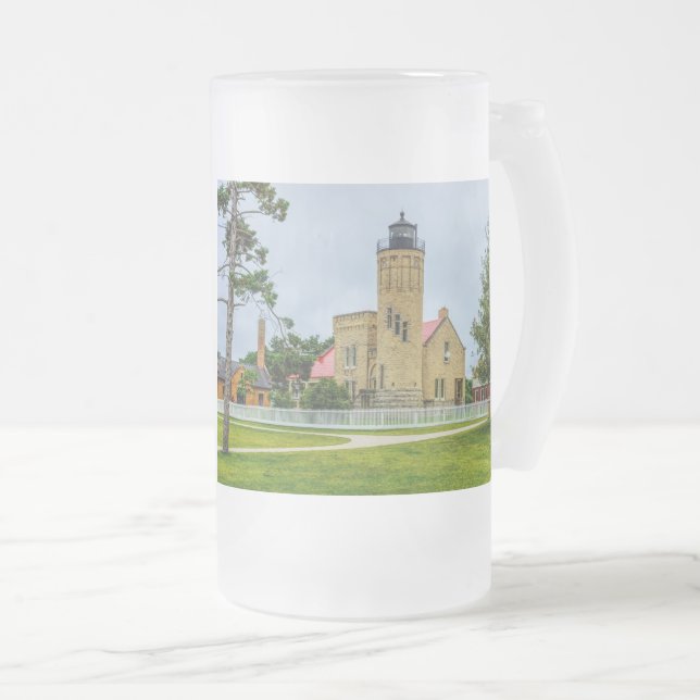 Mackinac Point Light Frosted Glass Beer Mug (Front Right)