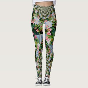 Mackinac rose mandala Watercolor painting Leggings