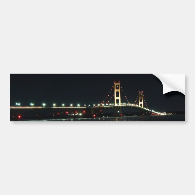 Mackinaw Bridge lit up at night Bumper Sticker (Front)