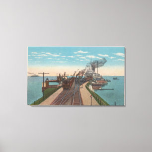 Mackinaw City, MI - View of Railway Ferry Docks Canvas Print