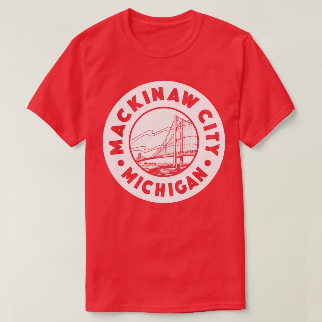 Mackinaw City Michigan Circle White T-Shirt (Design Front)