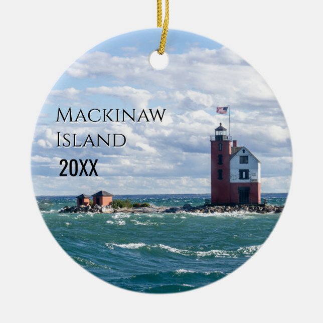 Mackinaw Island Christmas Ceramic Tree Decoration (Front)