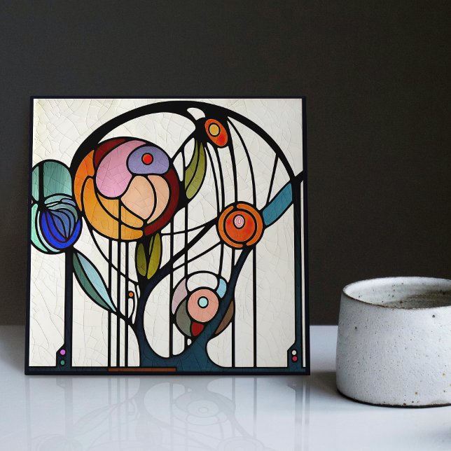Mackintosh Art Deco Abstract Floral Wall Decor Cer Tile (Creator Uploaded)