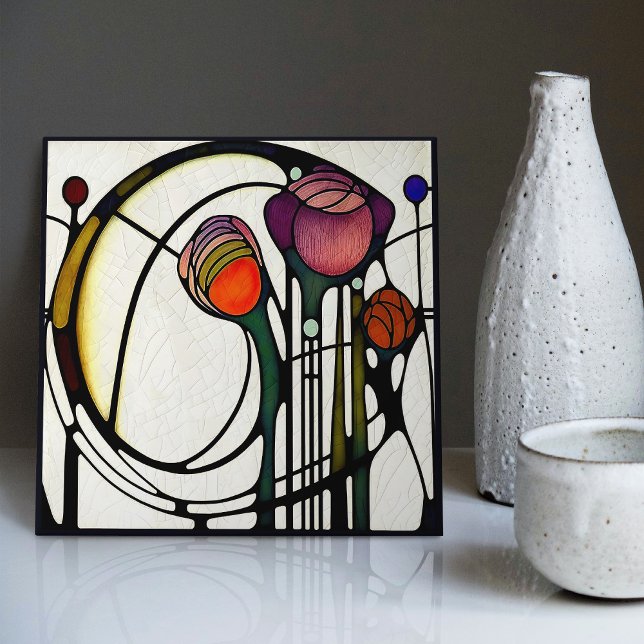 Mackintosh Art Deco Abstract Floral Wall Decor Cer Tile (Creator Uploaded)