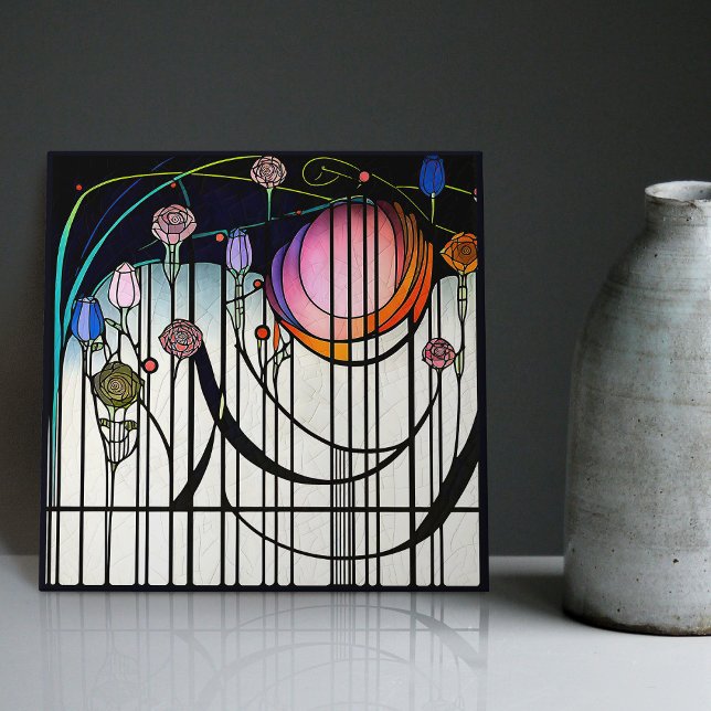 Mackintosh Art Deco Abstract Floral Wall Decor Cer Tile (Creator Uploaded)