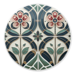 Mackintosh Art Deco Abstract Floral Wall Decor Ceramic Knob