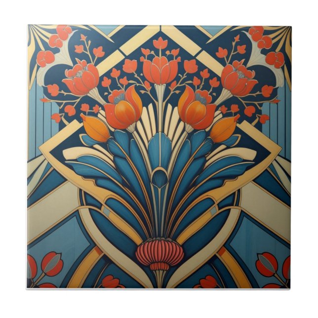 Mackintosh Art Deco Abstract Floral Wall Decor Tile (Front)