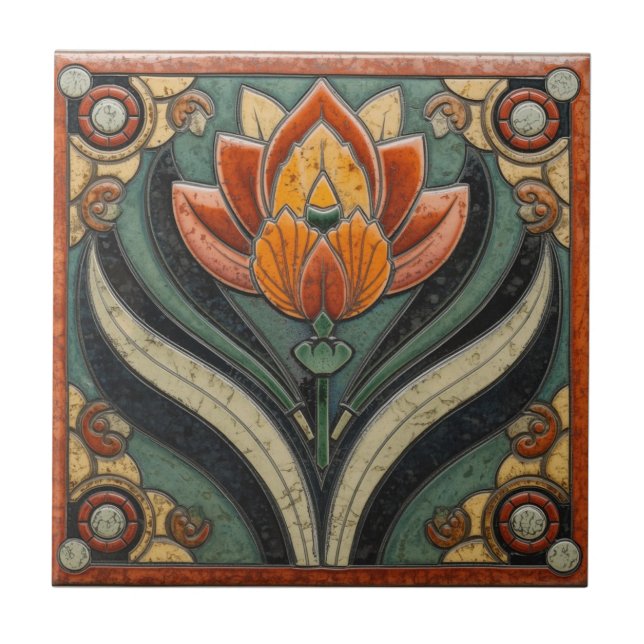 Mackintosh Art Deco Abstract Floral Wall Decor Tile (Front)