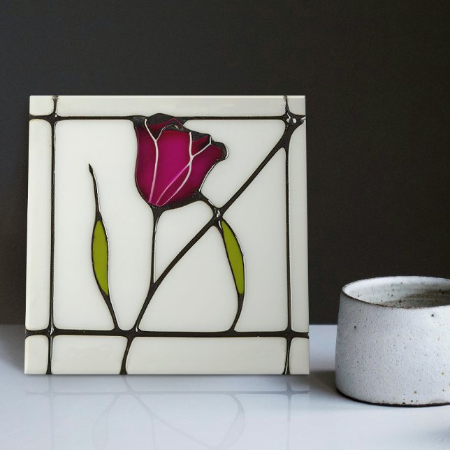 Mackintosh Art Deco Abstract Red Rose Floral Tile (Creator Uploaded)