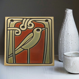 Mackintosh Bird Green Red Wall Decor Tile