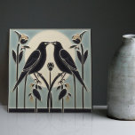 Mackintosh Black Birds Art Deco Nouveau Wall Decor Tile<br><div class="desc">This ceramic tile features two black birds and intricate floral patterns reminiscent of the iconic style of Mackintosh. He was a prominent Scottish architect, designer, and artist of the Art Nouveau movement. Clean lines, geometric shapes, and a strong sense of symmetry characterise his work. These elements are beautifully represented in...</div>