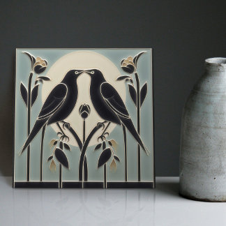 Mackintosh Black Birds Art Deco Nouveau Wall Decor Tile