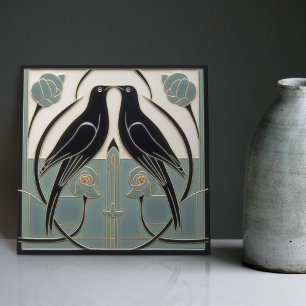Mackintosh Black Birds Art Deco Nouveau Wall Decor Tile