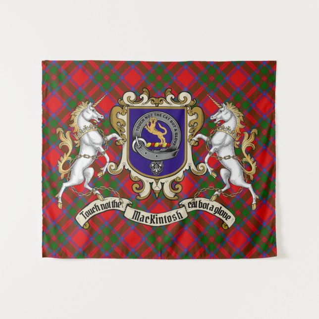 MacKintosh Clan Badge & Unicorns w/Tartan  Tapestry (Front (Horizontal))