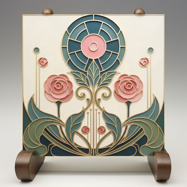 Mackintosh Rose Art Nouveau Faux Stained Glass Tile (Creator Uploaded)