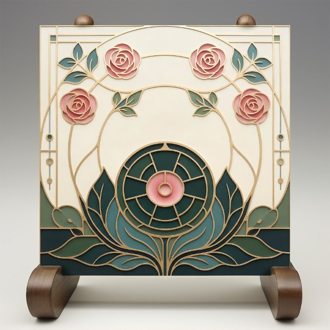 Mackintosh Rose Art Nouveau Faux Stained Glass Tile (Creator Uploaded)
