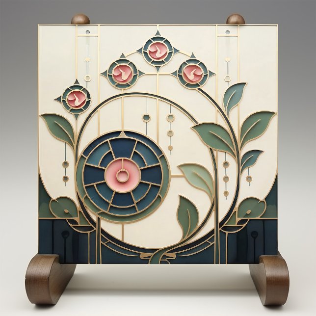 Mackintosh Rose Art Nouveau Faux Stained Glass Tile (Creator Uploaded)