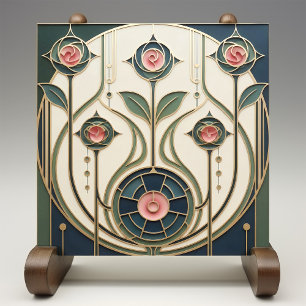 Mackintosh Rose Art Nouveau Faux Stained Glass Tile