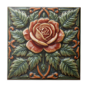 Mackintosh Rose Faux Relief Arts & Crafts Repro Tile