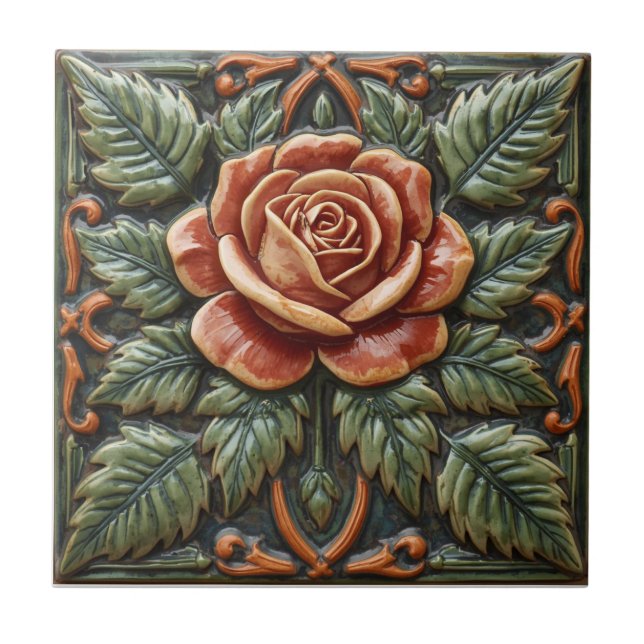 Mackintosh Rose Faux Relief Arts & Crafts Repro Tile (Front)
