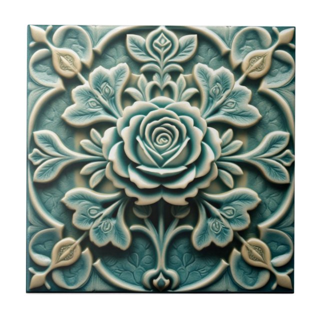 Mackintosh Rose Faux Relief Arts & Crafts Repro Tile (Front)
