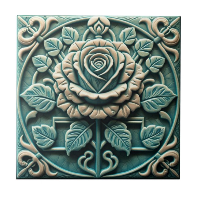 Mackintosh Rose Faux Relief Arts & Crafts Repro Tile (Front)