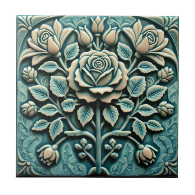 Mackintosh Rose Faux Relief Arts & Crafts Repro Tile (Front)