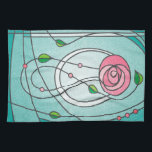 Mackintosh Rose Tea Towel<br><div class="desc">This design is inspired by the art nouveau style of Charles Rennie Mackintosh,  finished with a stained glass effect. Lovely shades of  blue-green,  pink and leaf-greens.</div>