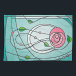 Mackintosh Rose Tea Towel<br><div class="desc">This design is inspired by the art nouveau style of Charles Rennie Mackintosh,  finished with a stained glass effect. Lovely shades of  blue-green,  pink and leaf-greens.</div>