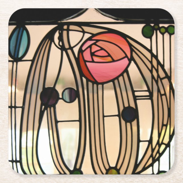 Mackintosh - Stained Glass Window Square Paper Coaster (Front)