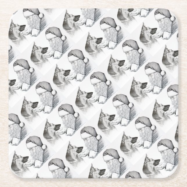 Macksie-and-Santa-LARGE Square Paper Coaster (Front)