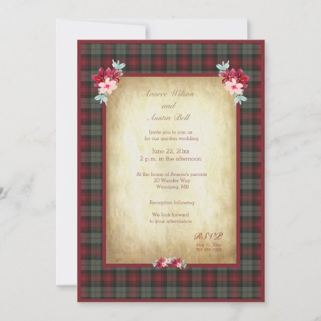MacLachlan Tartan Plaid Garden Wedding Invitation (Front)